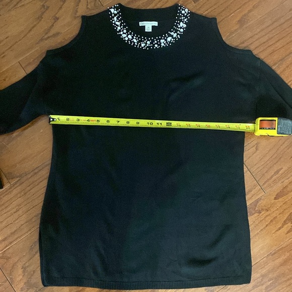 Cato Black open shoulder with beaded rhinestone collar sweater - Size medium - Picture 10 of 11